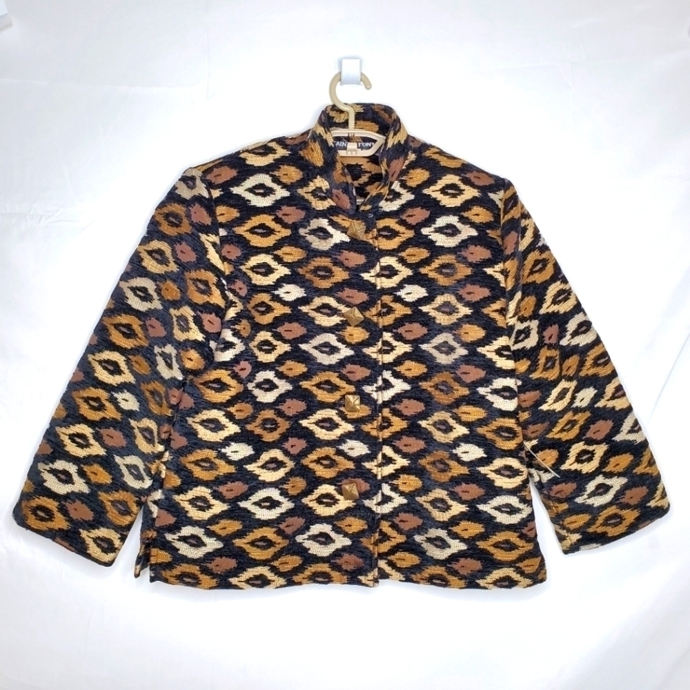 NEW Southwestern Print  Textured Jacket XL Artsy Cropped Blazer Painted Pony